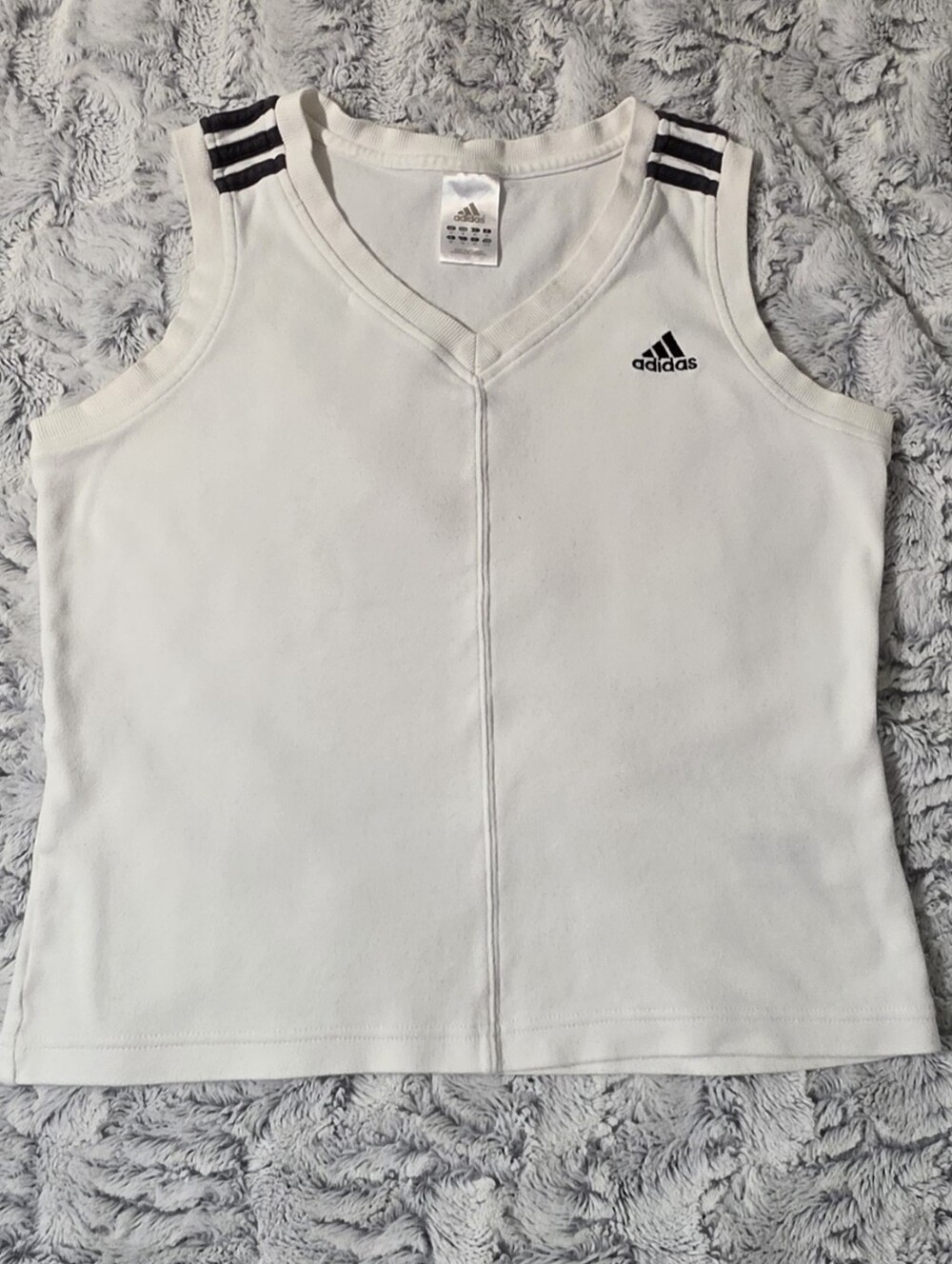 Y2K Vintage Adidas 100% cotton white tank top with iconic 3 black stripes
